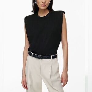 Babaton Black Shoulder Pad Tee Sleeveless Crewneck Top Size S